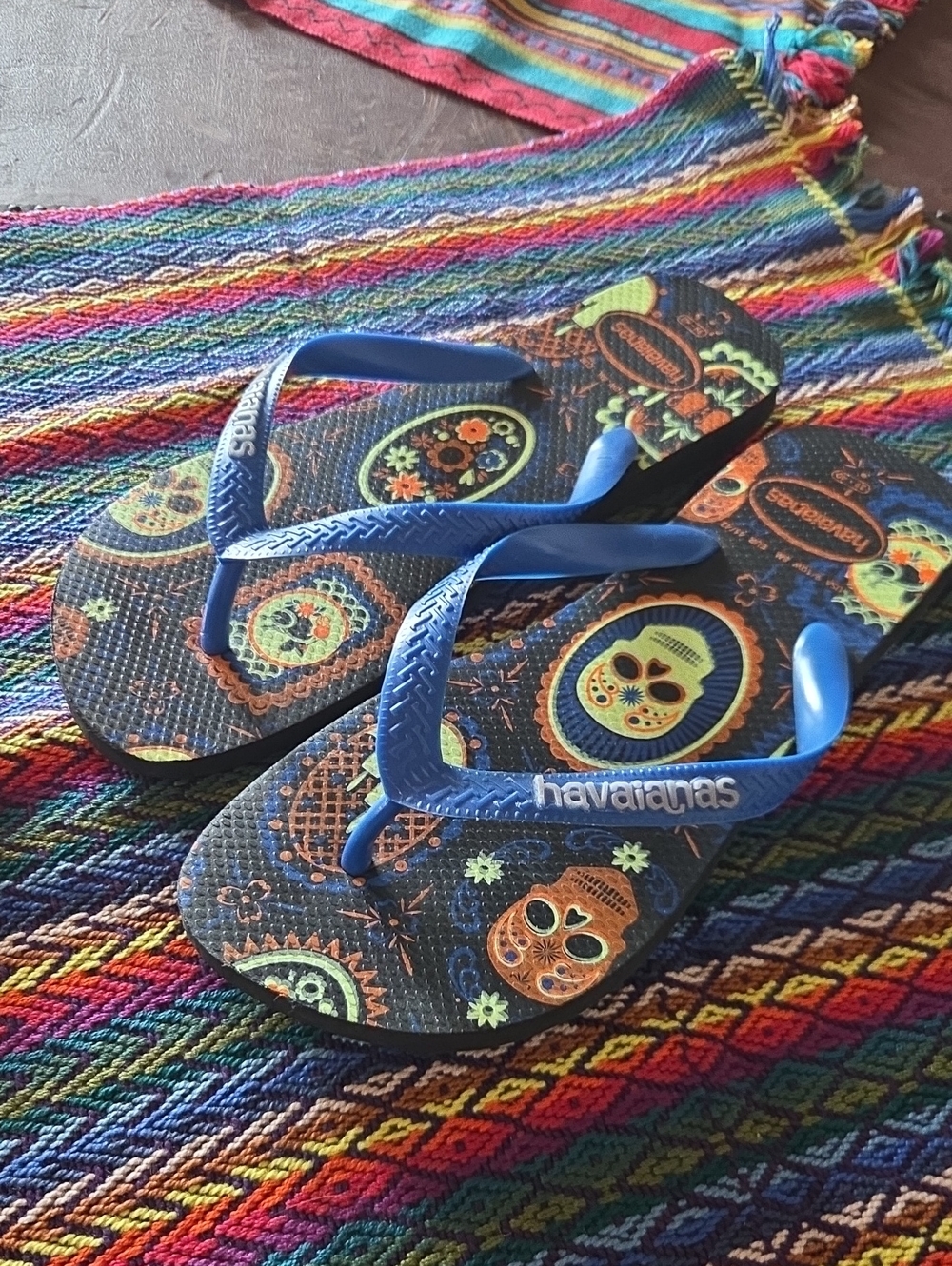 Havaianas Sugar Skull Halloween Blue Strapped Flip Flops Men 8 W 9/10